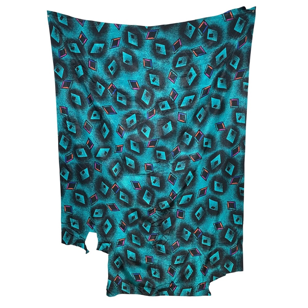 Vintage Geometric Fabric Remnant Diamond Pattern Teal Black Retro Sewing Crafts